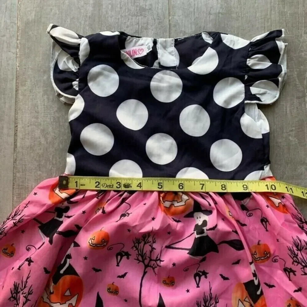 Toddler Baby Girl Princess Halloween Fall Pumpkin Witch Printed Dress Fashion 2T